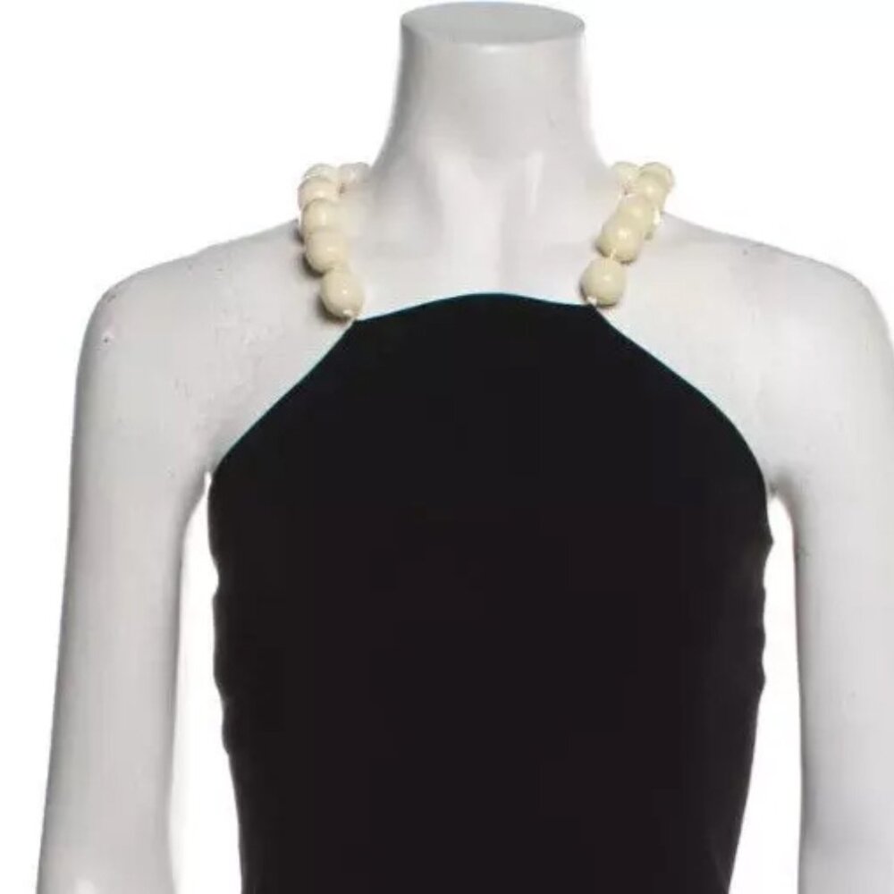 Moschino Italian Pearl Large IVOR Bead Necklace Black Halter Dress IT40 US 6 LBD